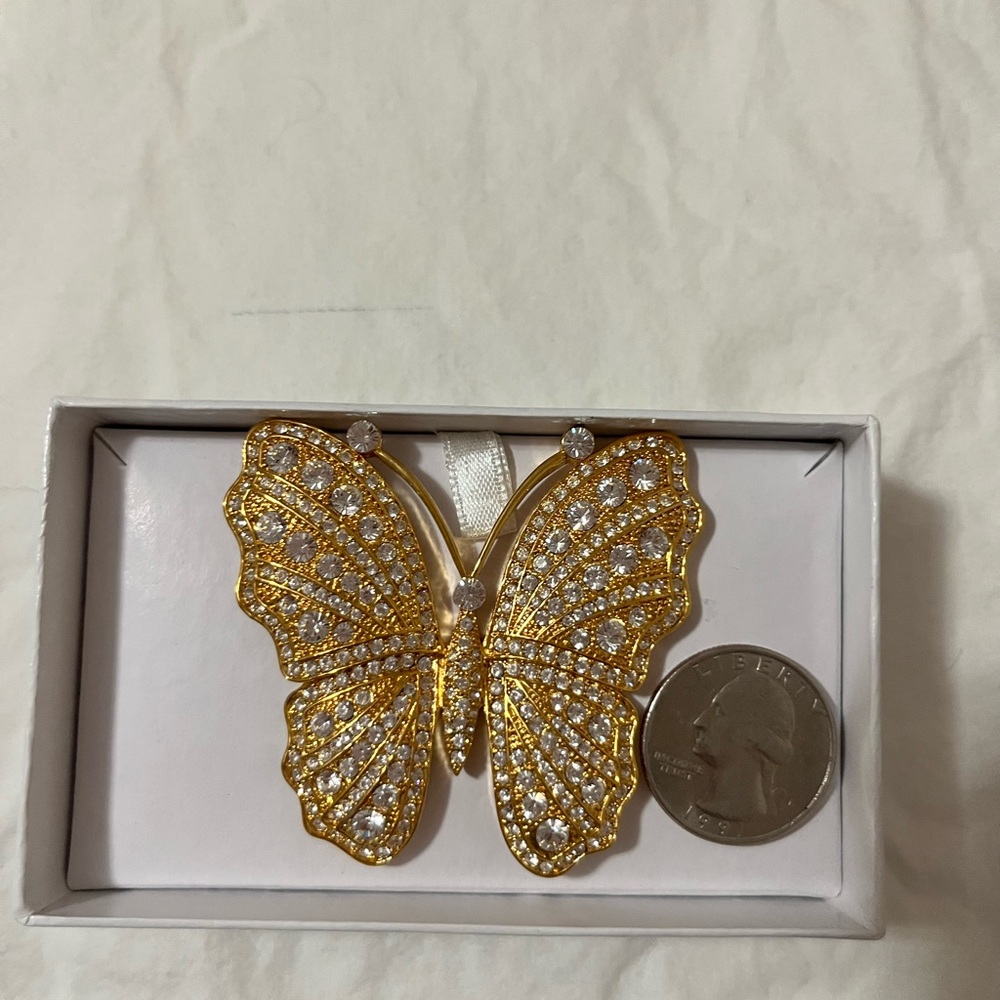 Gold Rhinestone Monarch Butterfly Brooch Large Statement Pin - Picture 3 of 4